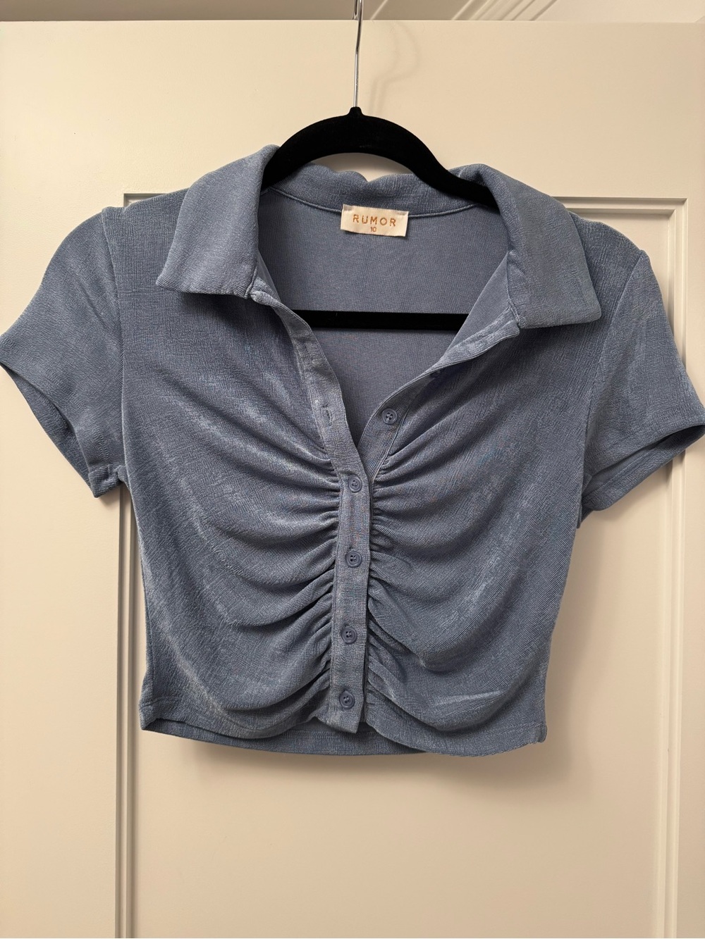 Dusty Blue Ruched Polo Crop Top